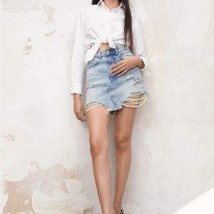 Zara Distressed Jean Denim Mini Skirt